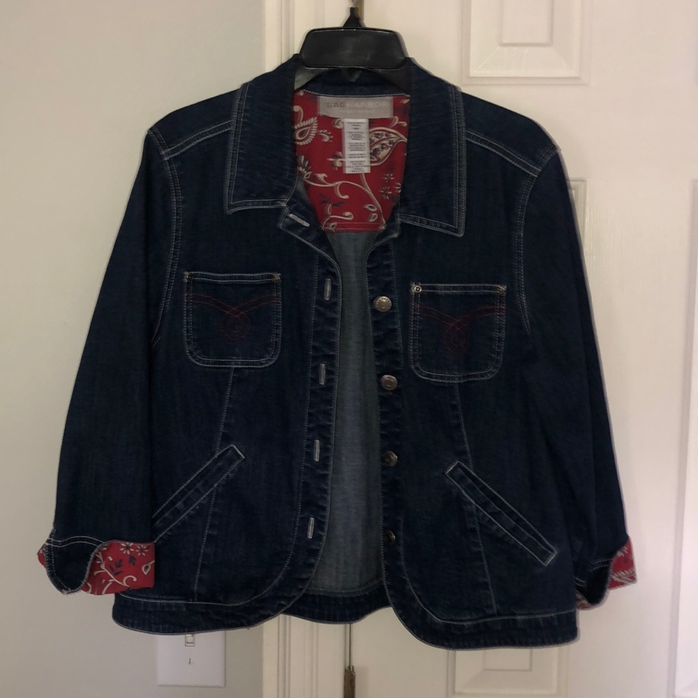 Jean Jacket w/Red Paisley Accents